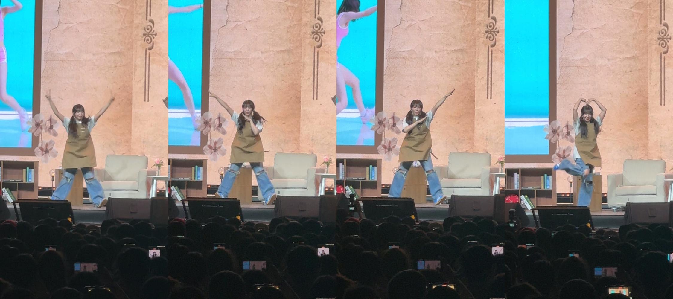 挑戰跳舞的環節中,鄭恩地連續跳了32蹲,還能邊比出許多動作。(圖/讀者提供)