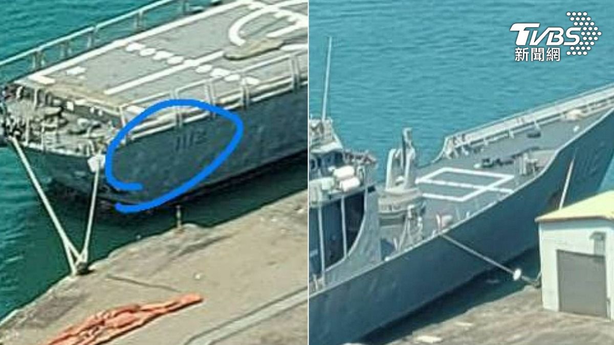 銘傳艦日前停靠基隆港東岸為港內當值艦,船艏及船尾有編號1112字樣。(圖/TVBS)