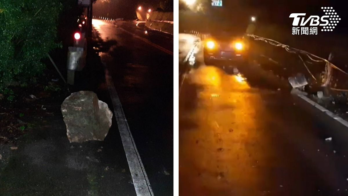 中橫雨後起大霧！BMW撞巨大落石　底盤破損漏油