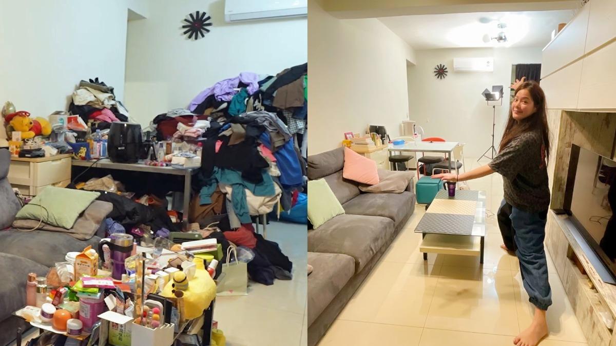 陳翊萱家客廳(左)整理前相當凌亂,整理後整個煥然一新。(圖/居家整聊室)