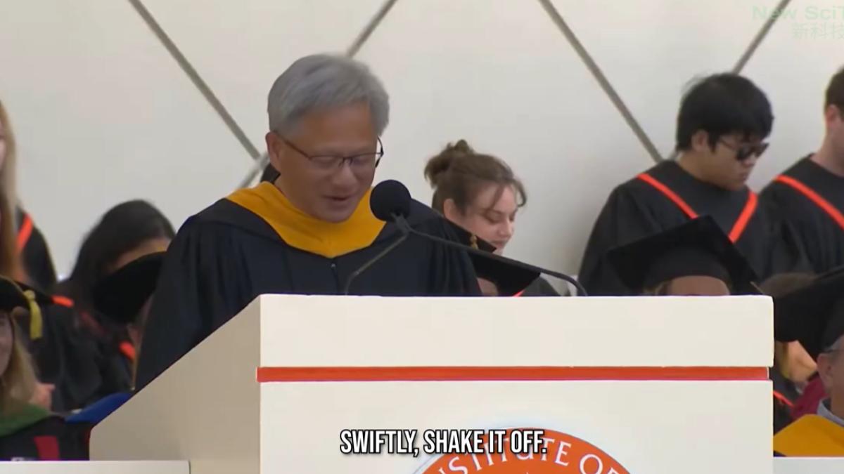 黃仁勳在致詞時引用泰勒斯名曲。（圖／翻攝自New SciTech 新科技 YouTube）