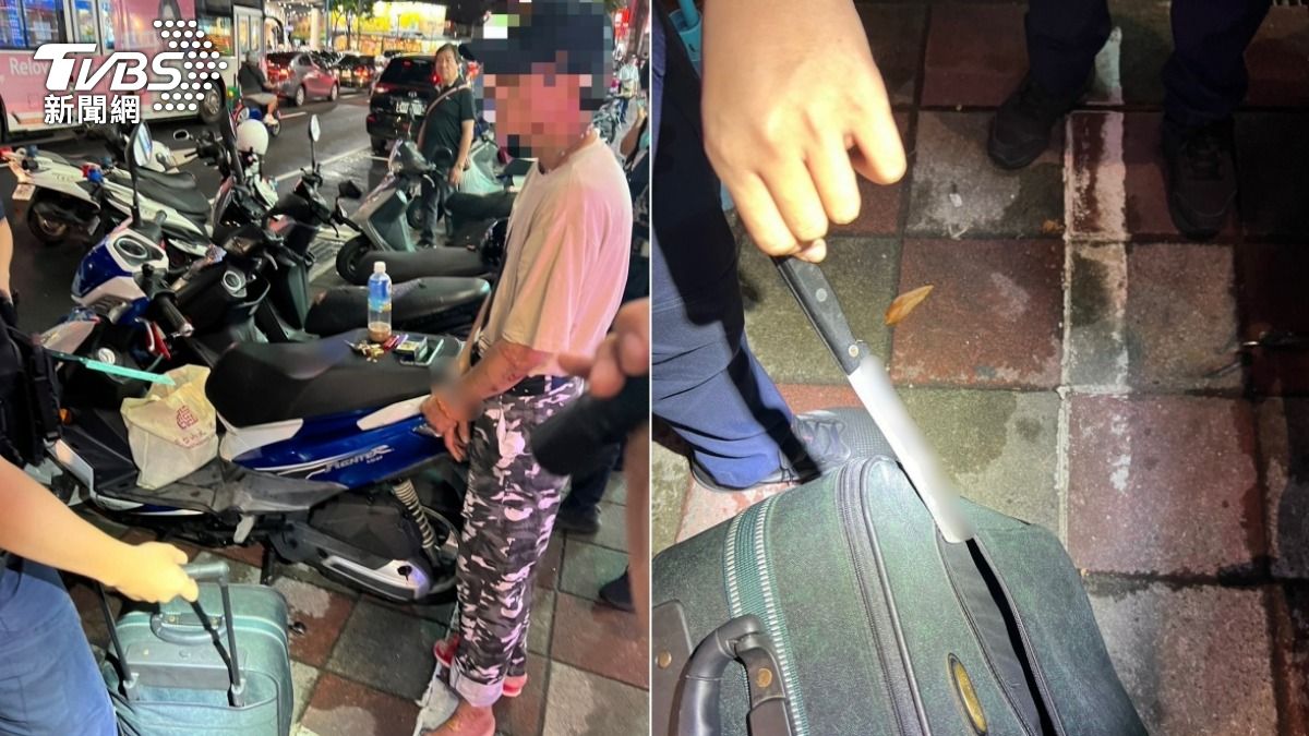 警方事後循線逮捕顏男,查扣牛排刀1把。(圖/TVBS)