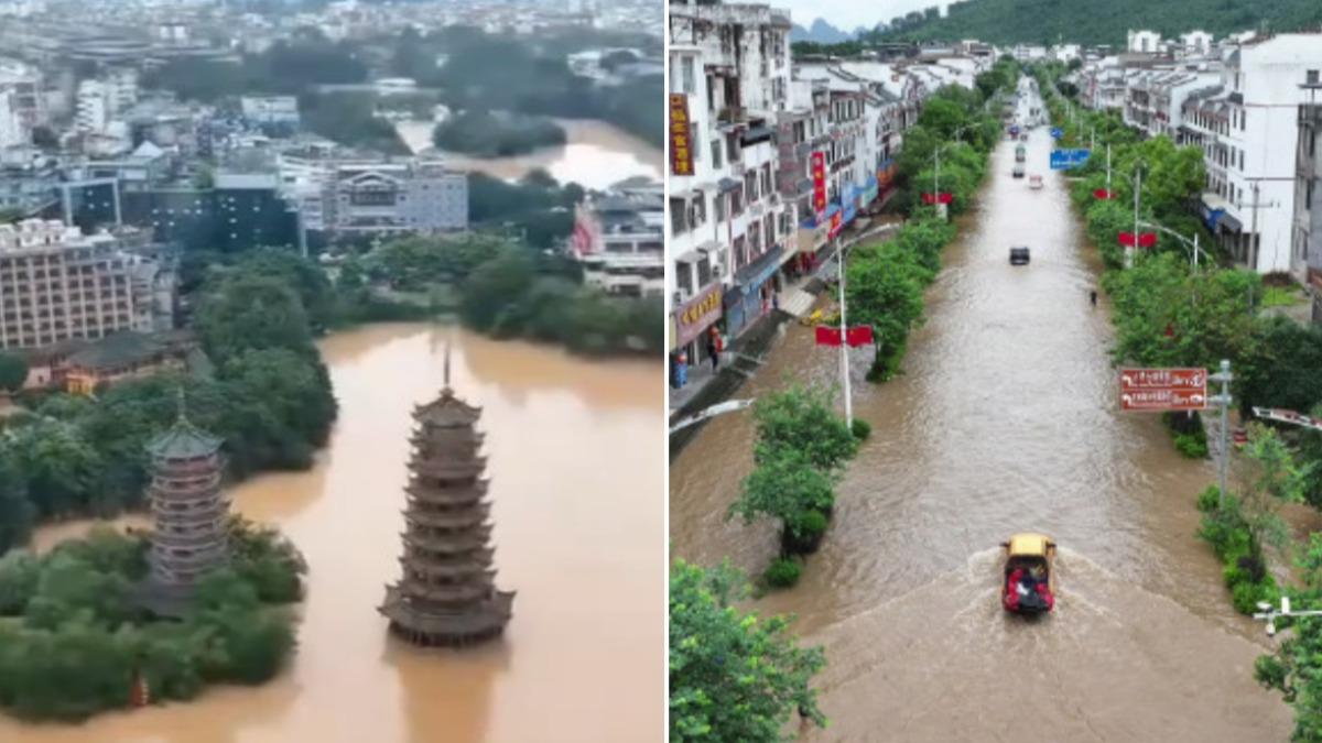 桂林超30年一遇洪水！漓江暴漲市區變水城　泥水淹至住宅2樓