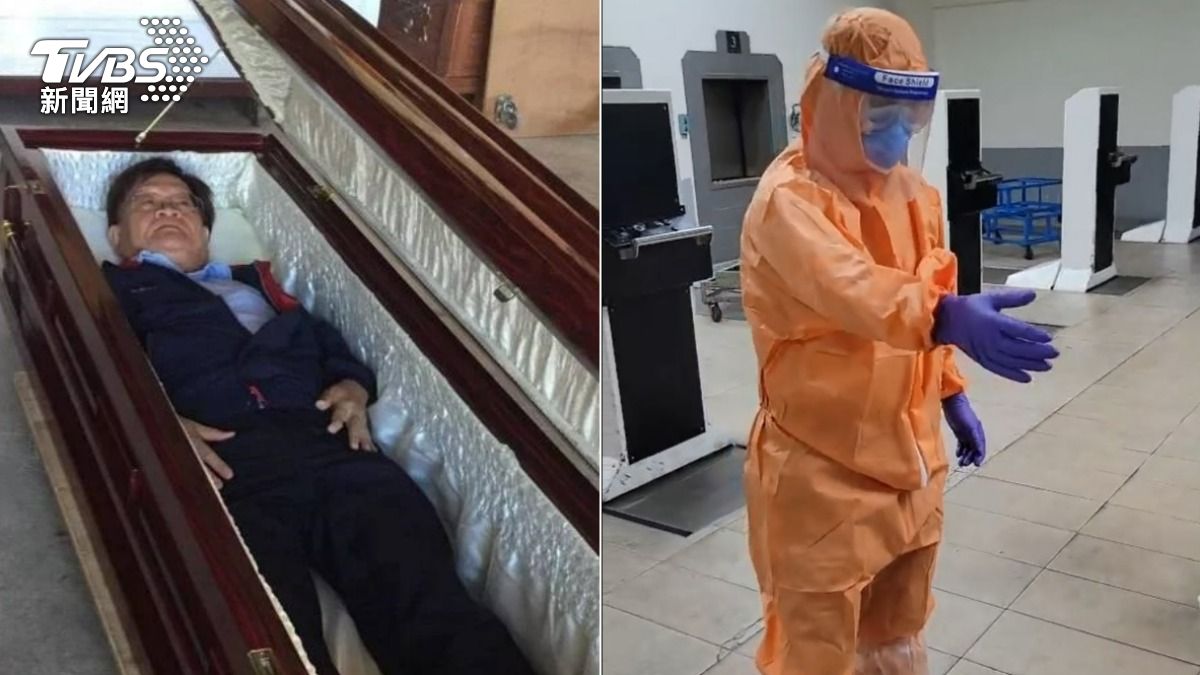 善願會長郭志祥親力親為,不僅親身試躺給亡者的棺木;新冠肺炎期間還親上火線幫忙處理染疫者遺體。(圖/善願協會提供)