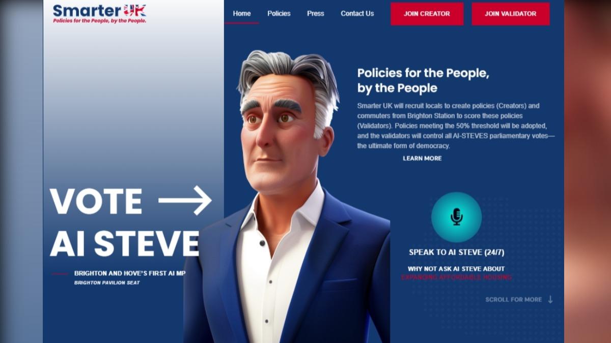 AI Steve競選網站清楚的展示他所提出的政見,以及與選民直接溝通的管道。(圖/翻攝自AI Steve競選網站)