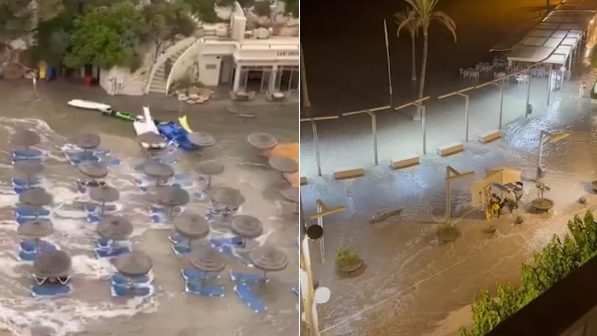 有片/西班牙度假小島遇「氣象海嘯」 水流猛灌上岸遊客狂逃竄