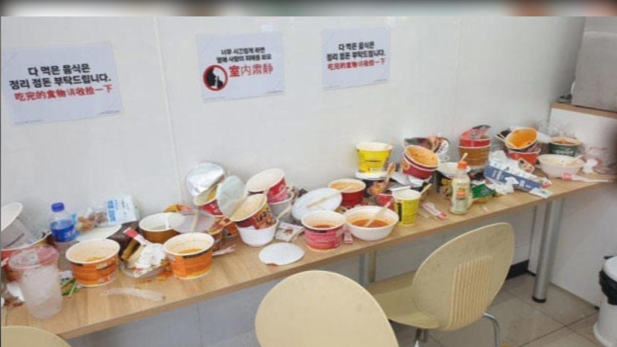 又是陸客!垃圾不丟放滿濟州島超商餐桌 店員崩潰:換班才發現