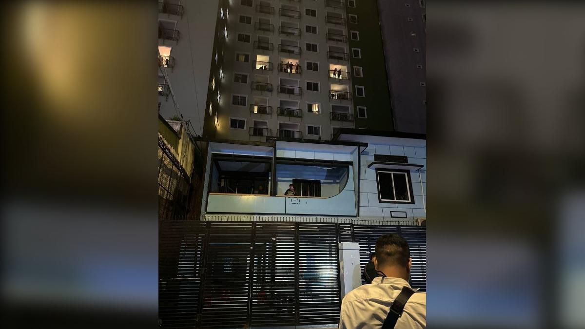 大樓保全24日晚間9時左右值班時聽見一聲巨響,前往查看後發現有人墜樓。(圖/翻攝自《柬中時報》)