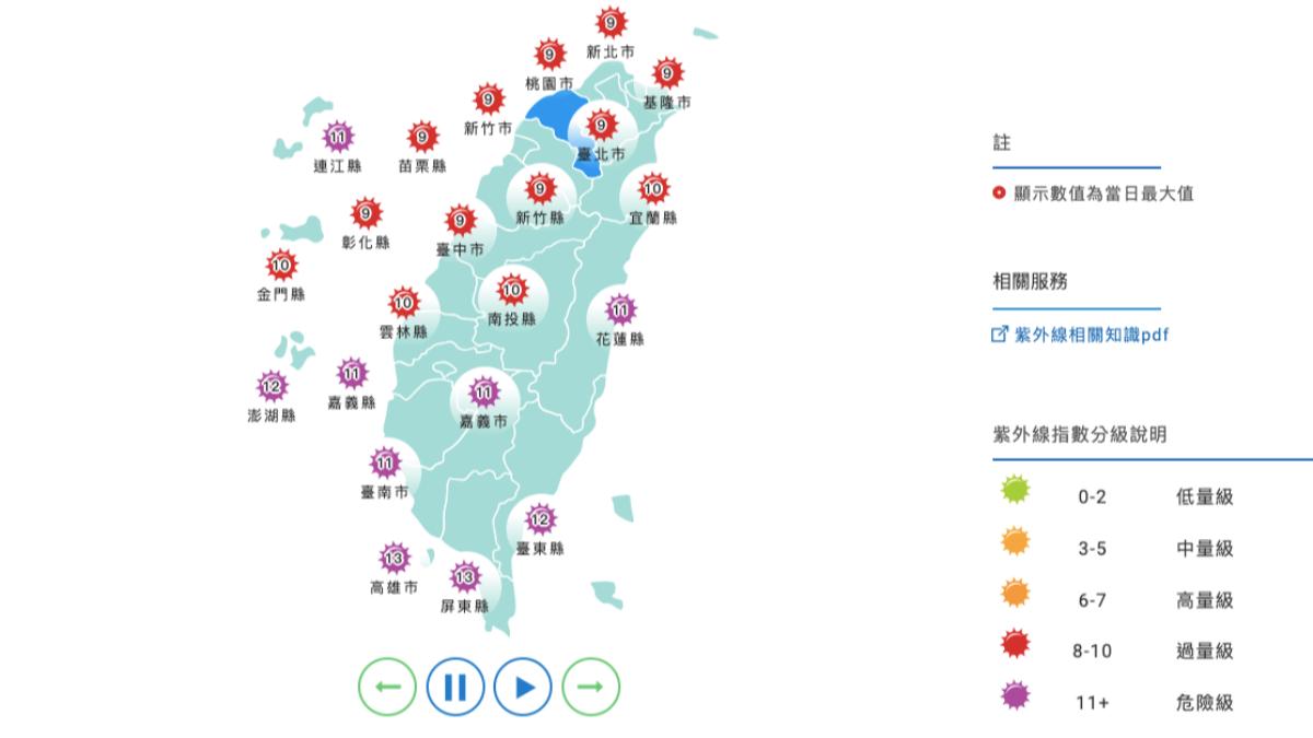 氣象署紫外線預報。（圖／氣象署）