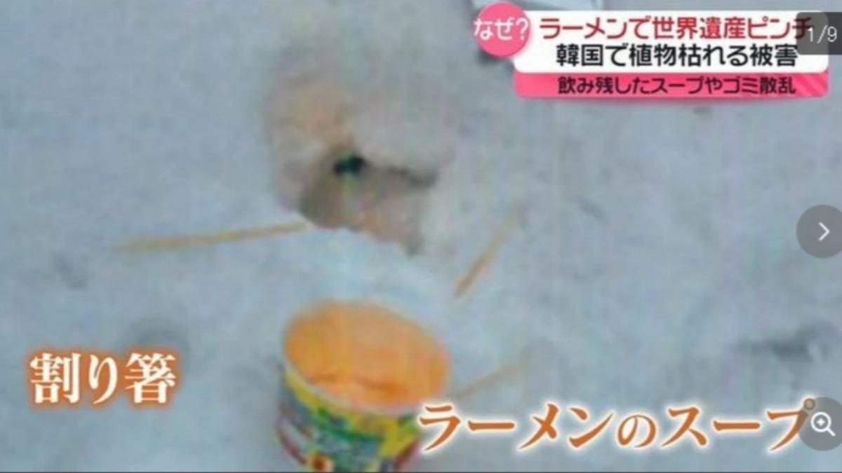 韓國登上最高山吃泡麵近期蔚為風潮。（圖／翻攝自X）
