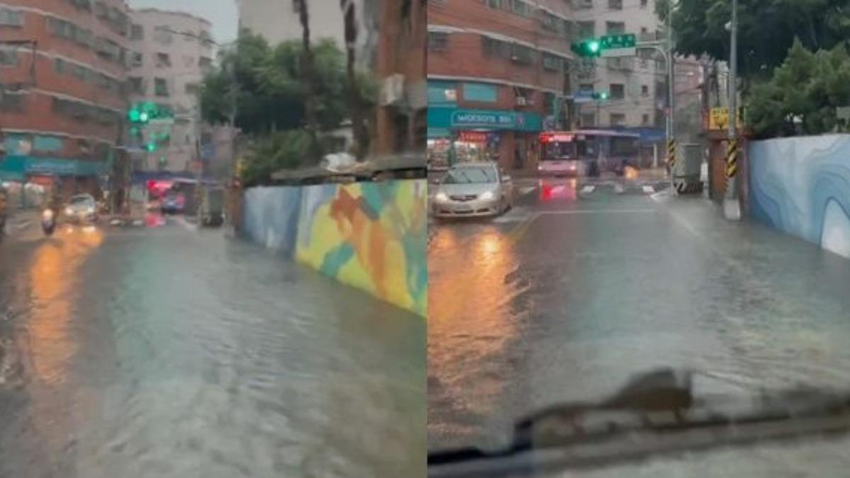 中和華新街因大雨導致道路嚴重積水。(圖/翻攝臉書《我是中和人》)