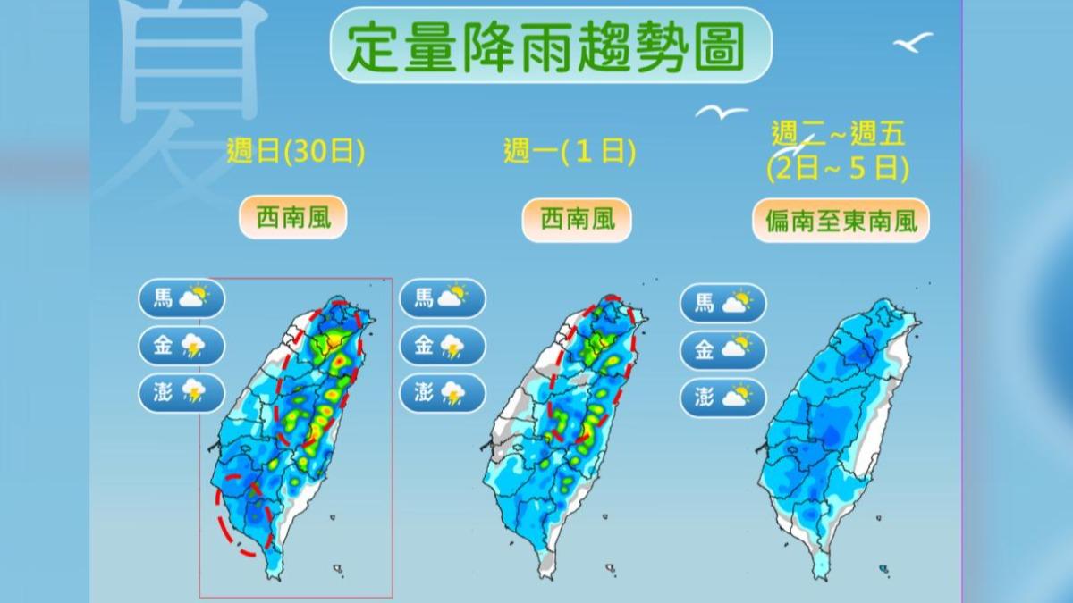 一週降雨趨勢圖。(圖/中央氣象署)
