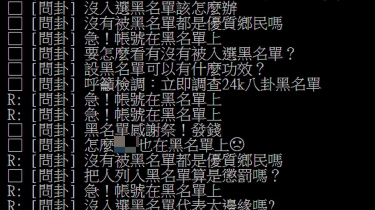 PTT瘋傳多達2.4萬個ID的黑名單。（圖／翻攝自PTT八卦板）