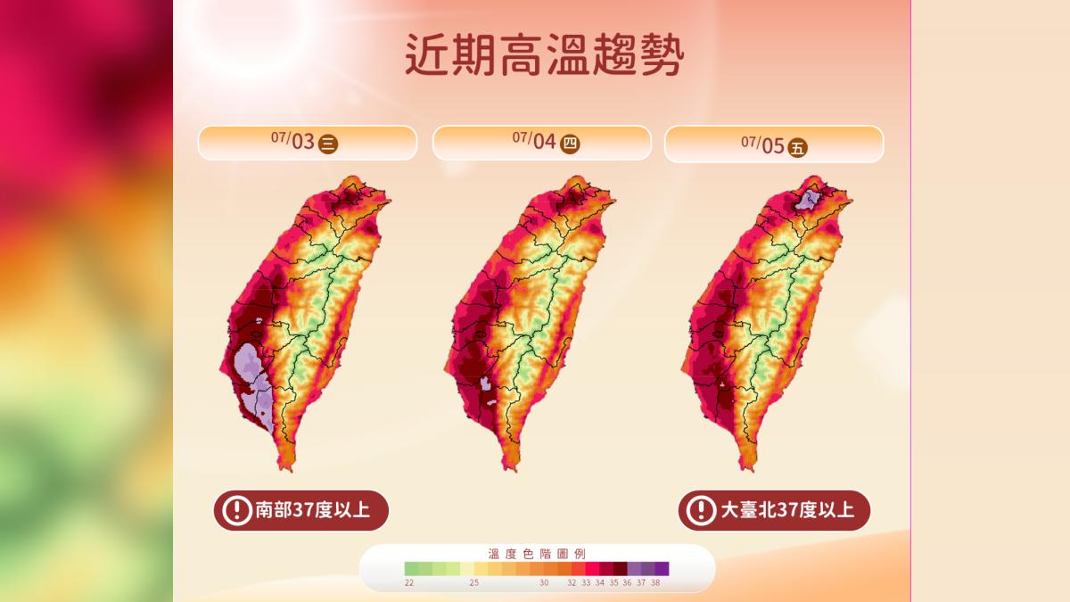 全台高溫炎熱多處紫爆。(圖/氣象署提供)