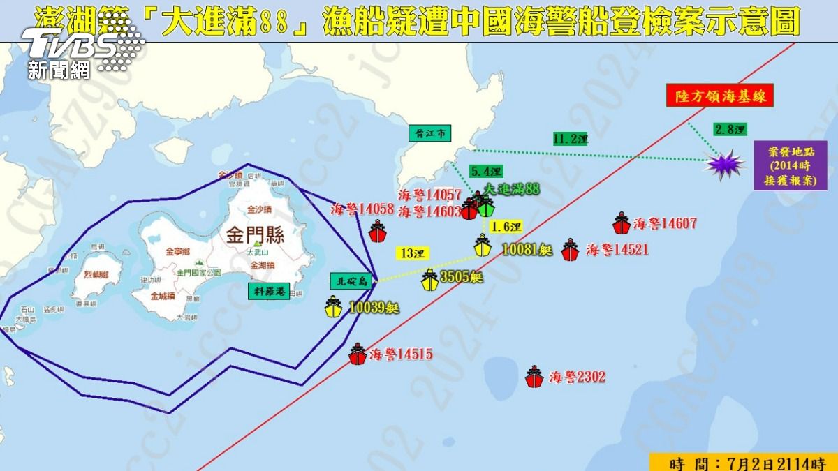 金門漁船遭登檢地點時間示意圖。(圖/TVBS)