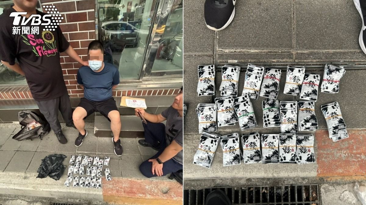 警方逮捕詐團成員,現場還查扣毒咖啡包。(圖/TVBS)