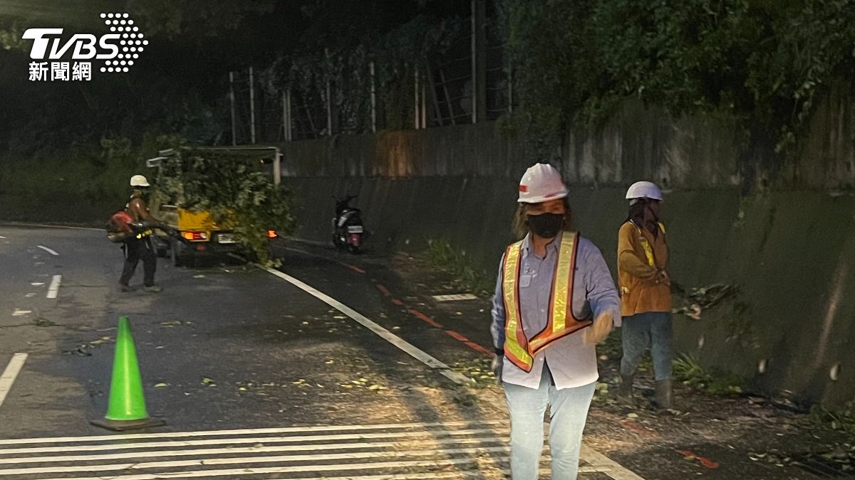 公路總局中壢工務段派工到現場清除土石、樹木。(圖/TVBS)