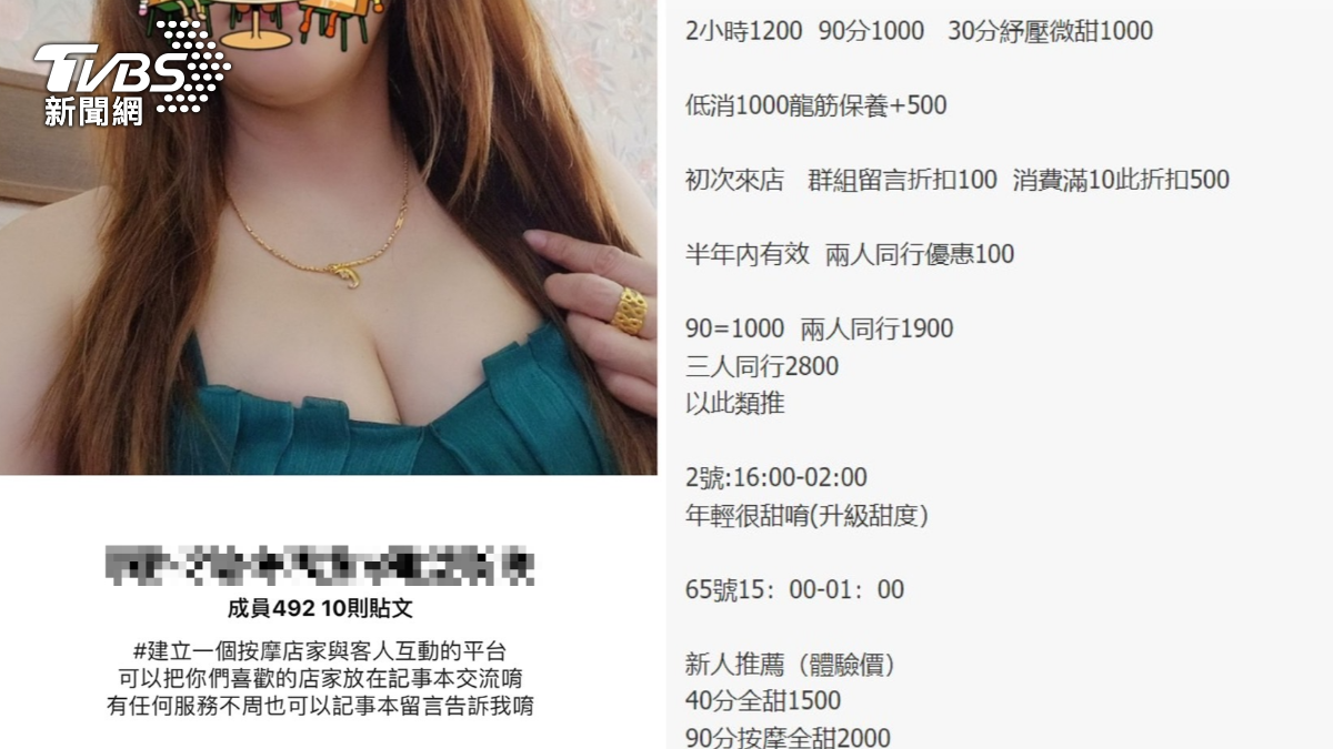 該按摩店推出「龍筋保養+500」並吸引嫖客上門。(圖/TVBS)