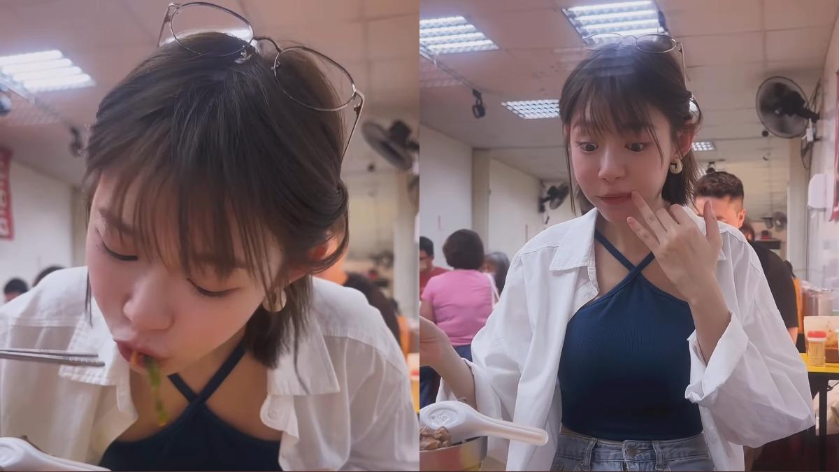 林明禎大嗑蚵仔煎,一入口就馬上露出驚訝神情。(圖/翻攝自林明禎IG)