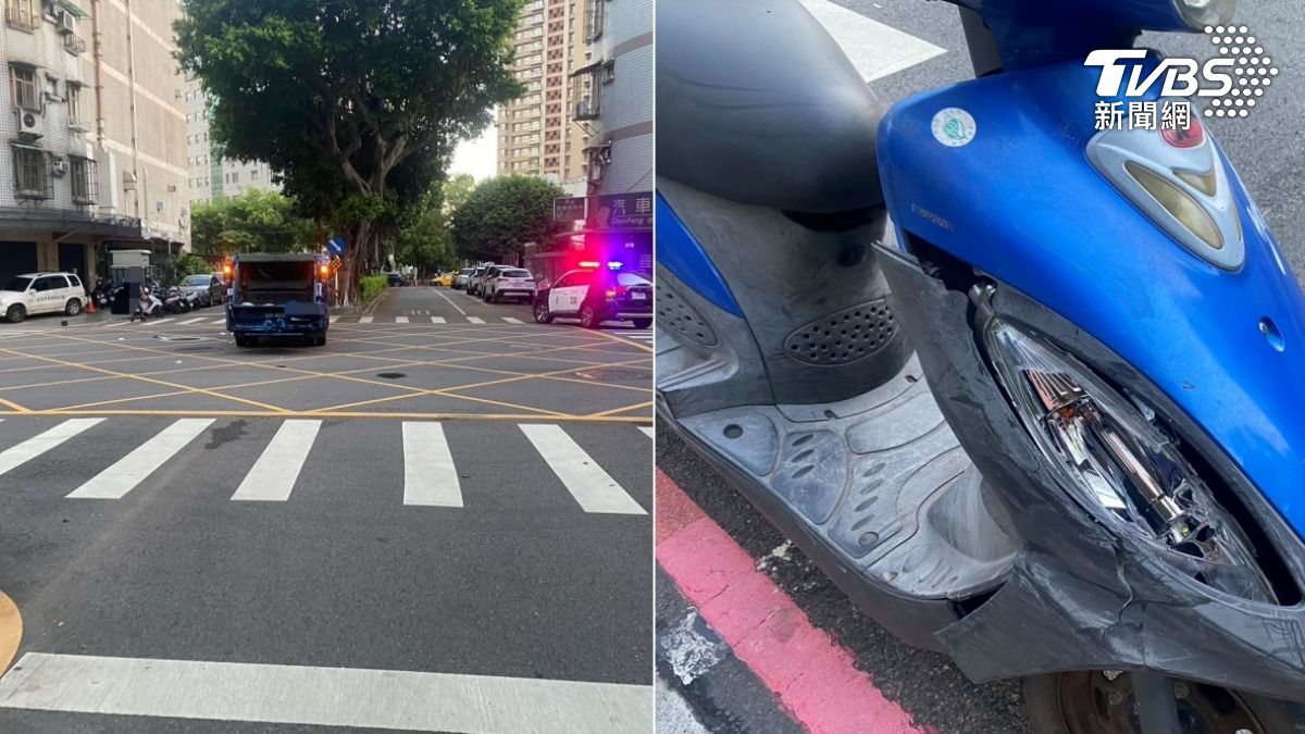 垃圾車未打方向燈迴轉,導致後方的機車騎士閃避不及撞上,一度受困。(圖/TVBS)