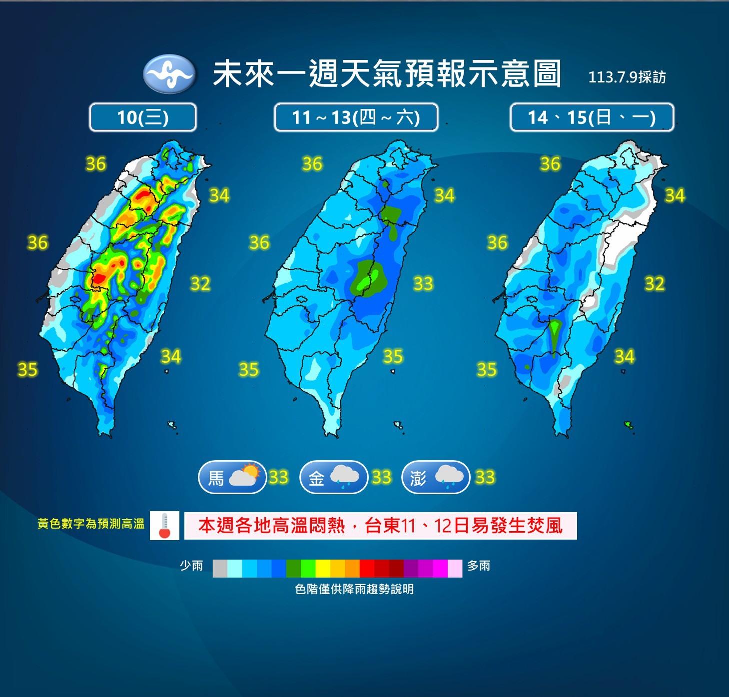 未來一週全台天氣概況。（圖／中央氣象署）