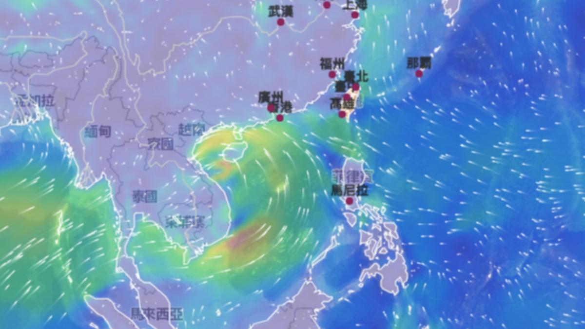 7月17日晚間8點風場圖。（圖／氣象署）