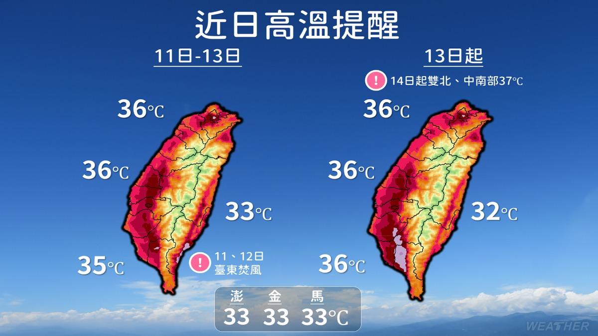 未來各地高溫一圖看。(圖/TVBS)