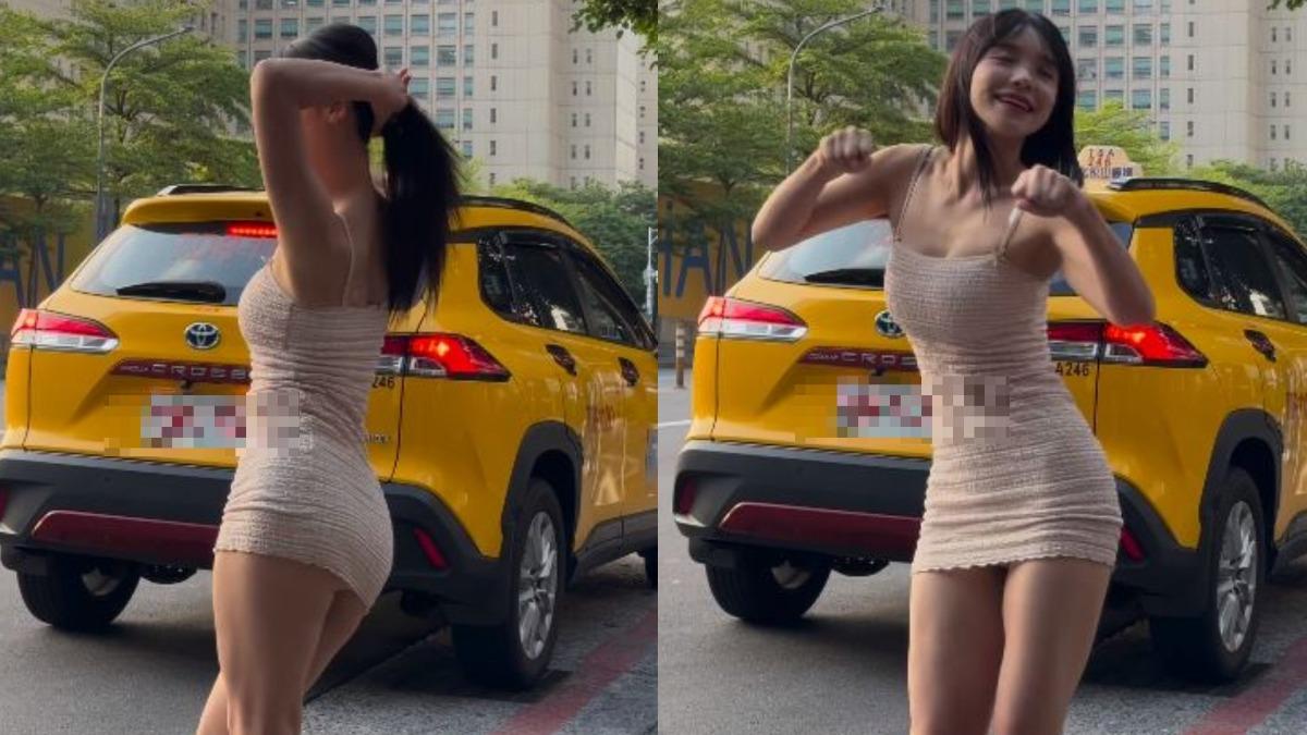 李多慧在街頭熱舞，結果網友們意外發現身後小黃違停紅線。（圖／翻攝自「@le_dahye」IG）