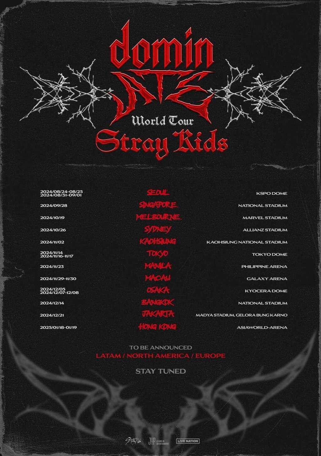 Stray Kids宣布展開「dominATE」世界巡迴演唱會。(圖/翻攝自@realstraykidsIG)