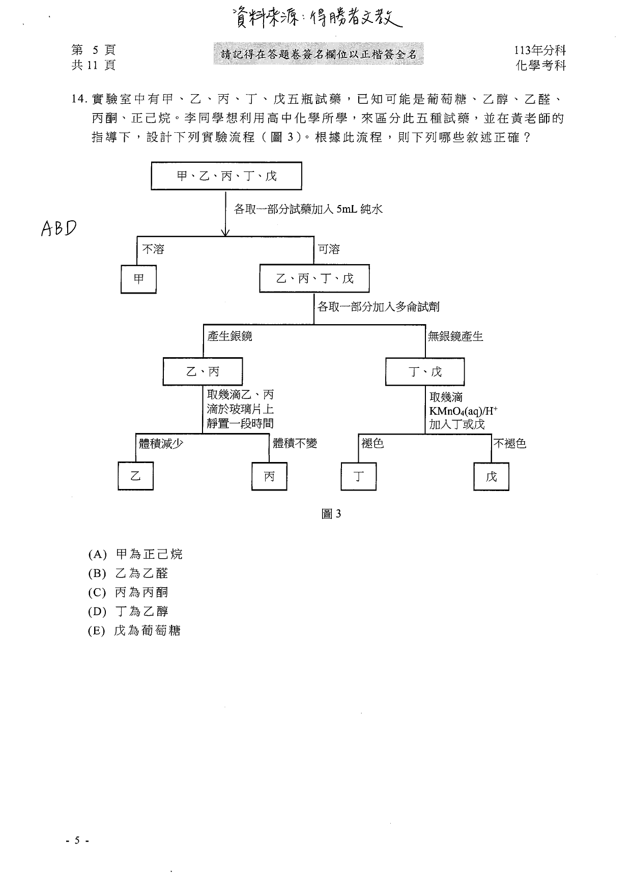 113分科測驗化學科解答。(圖/得勝者文教提供)