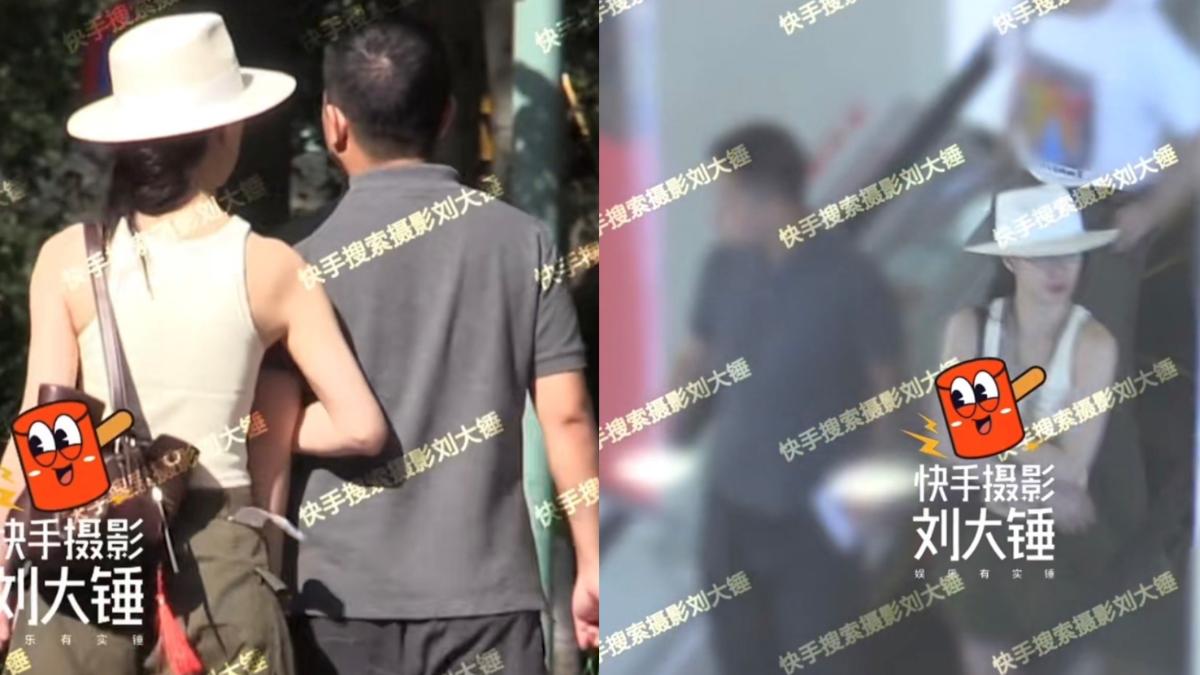 李夢(左)被拍到勾著男友看房子。(圖/翻攝自微博)