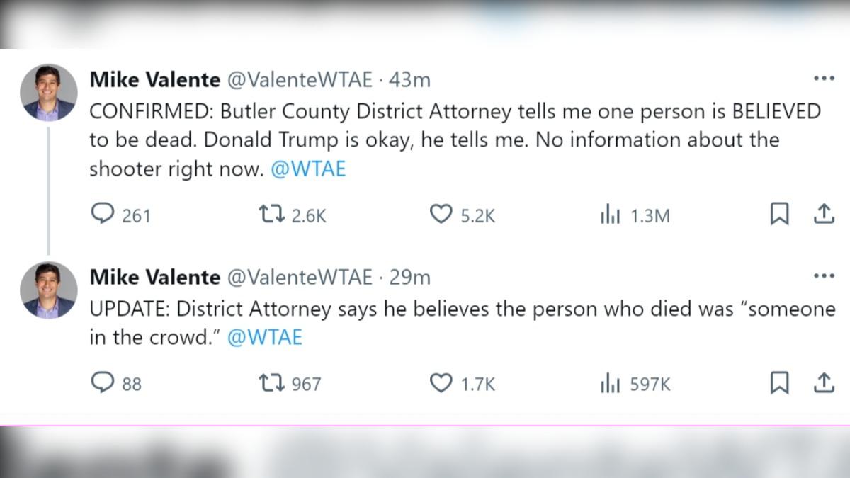 賓州記者Mike Valente於X發文指出有造勢活動參與者身亡。(圖/翻攝X)