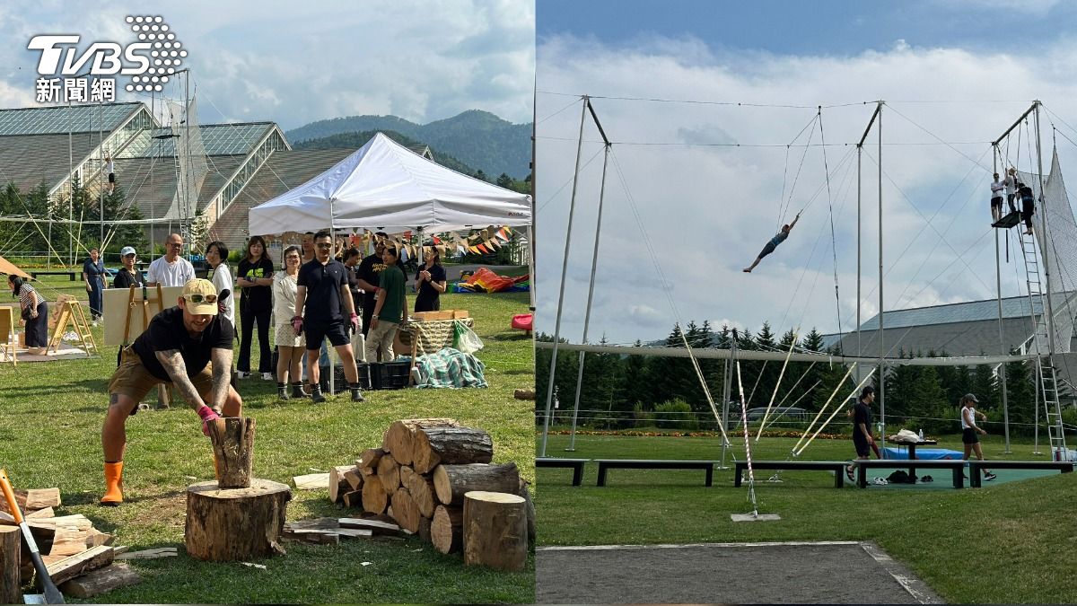 度假村提供空中飛人、砍木頭等免費體驗。(圖/許稚佳攝)