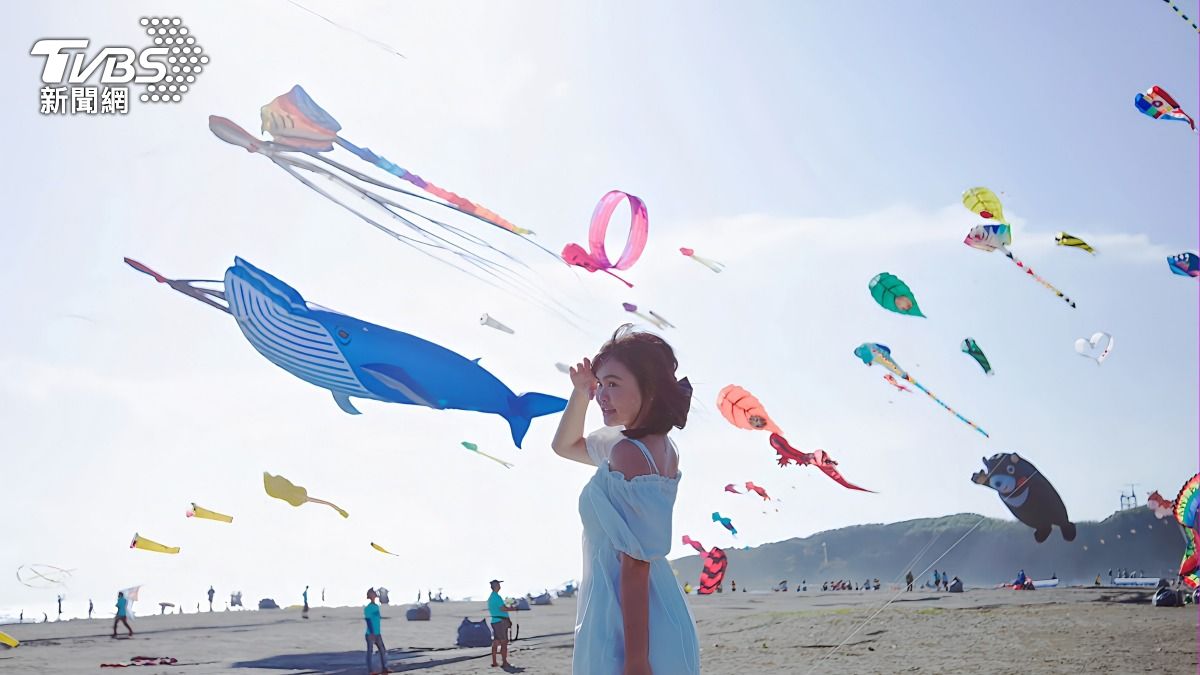 各式主題風箏在旗津天空飛翔。(圖/TVBS)