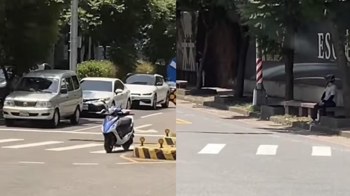騎士勒?無人機車太陽下「等紅燈」 他躲一旁陰影乘涼恐挨罰