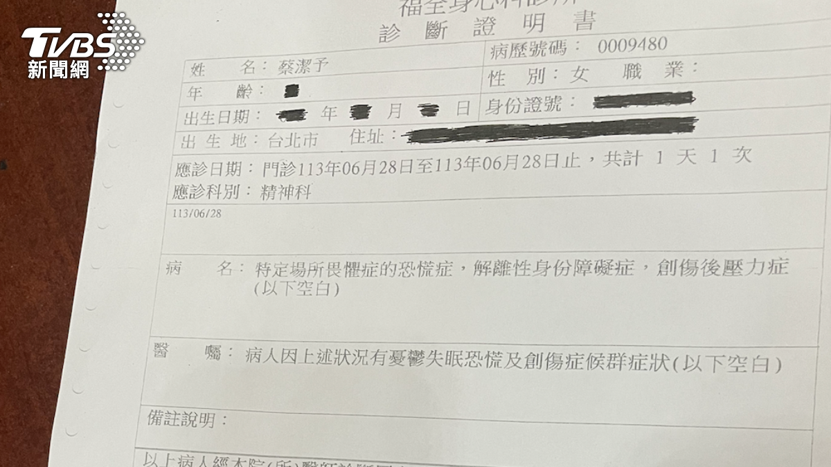 女歌手Rina蔡潔予出示曾看過精神科的證明。（圖／潘千詩攝）