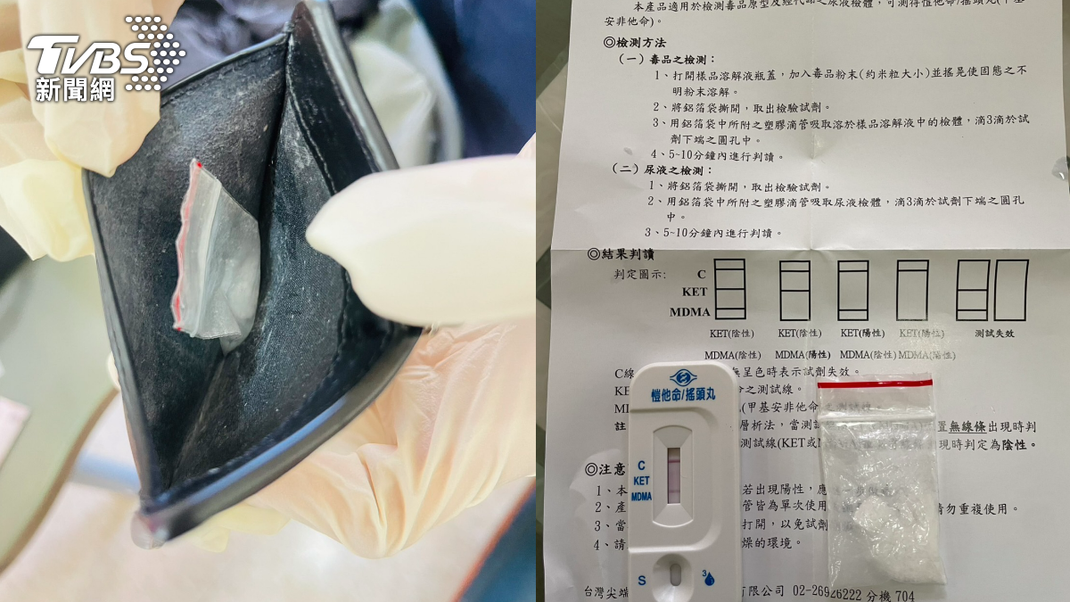 警方在嫌犯證件套中查獲毒品。（圖／TVBS）