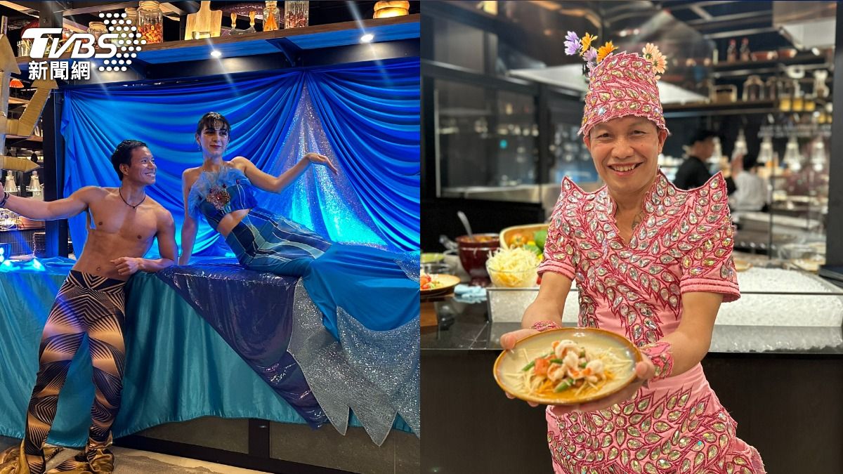 度假村餐廳內還會不定時有特別的主題,餐廳內工作人員也會盛裝打扮。(圖/許稚佳攝)