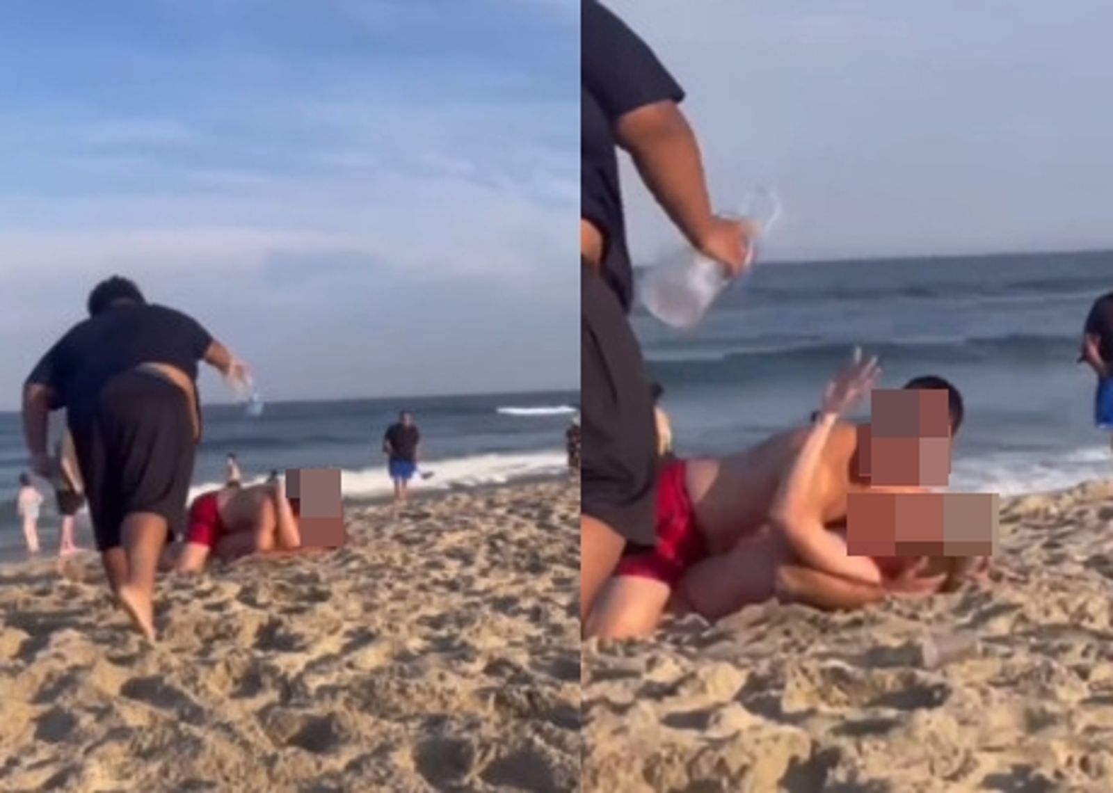 一名少年看不慣情侶公然在海灘親熱，上前直接從他們上方倒了一瓶水。（圖／翻攝每日郵報）