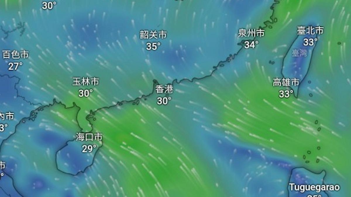 週五至下週二(7月19日至7月23日)會有1個熱帶氣旋逼近廣東沿岸。(圖/翻攝自Windy.com)