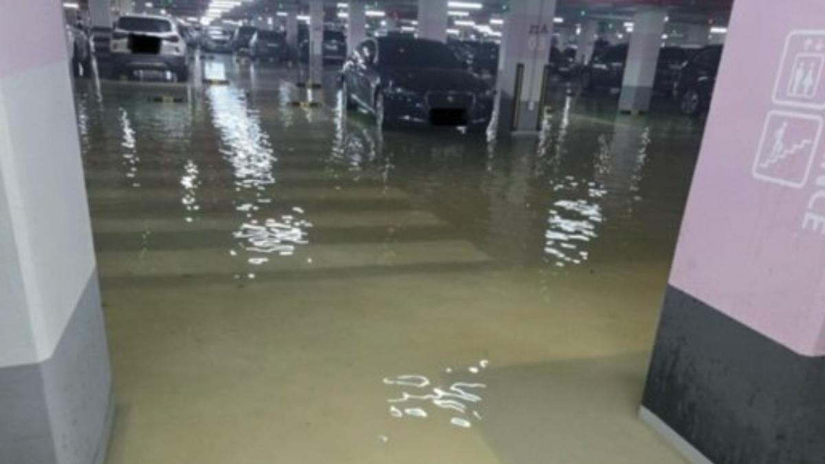 南韓首都圈暴雨用倒的!首爾地下道慘淹 地下停車場現瀑布變泥水池