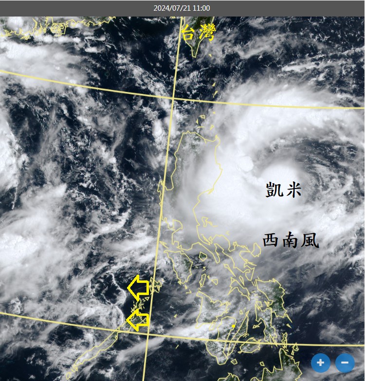 黃色箭頭指的細小雲線,是海面上西南季風增強的徵兆。(圖/翻攝自鄭明典臉書)