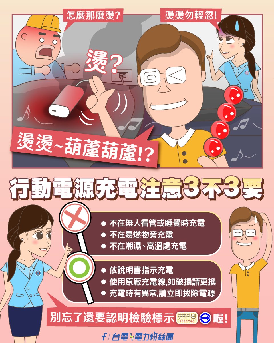 行動電源充電有3不3要。（圖／翻攝自台電粉專）