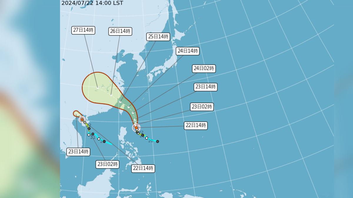 凱米最新路徑出爐。(圖/翻攝自中央氣象署)