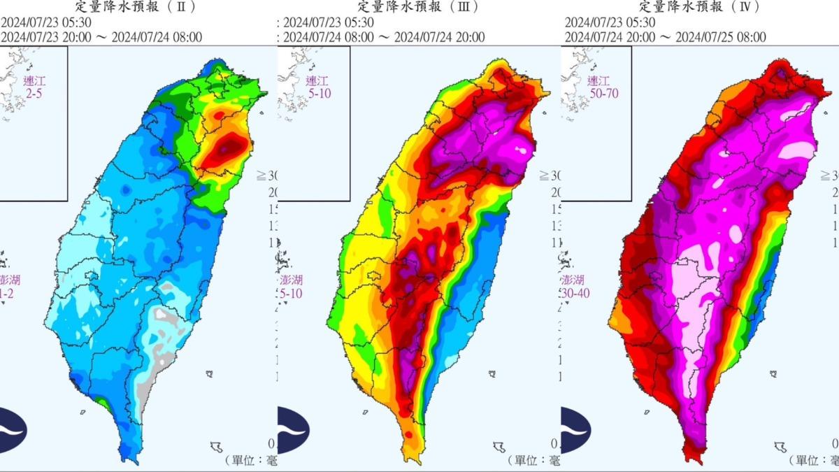 天氣/風強雨驟!凱米恐讓台灣「下到發紫」 氣象署:留意超大豪雨