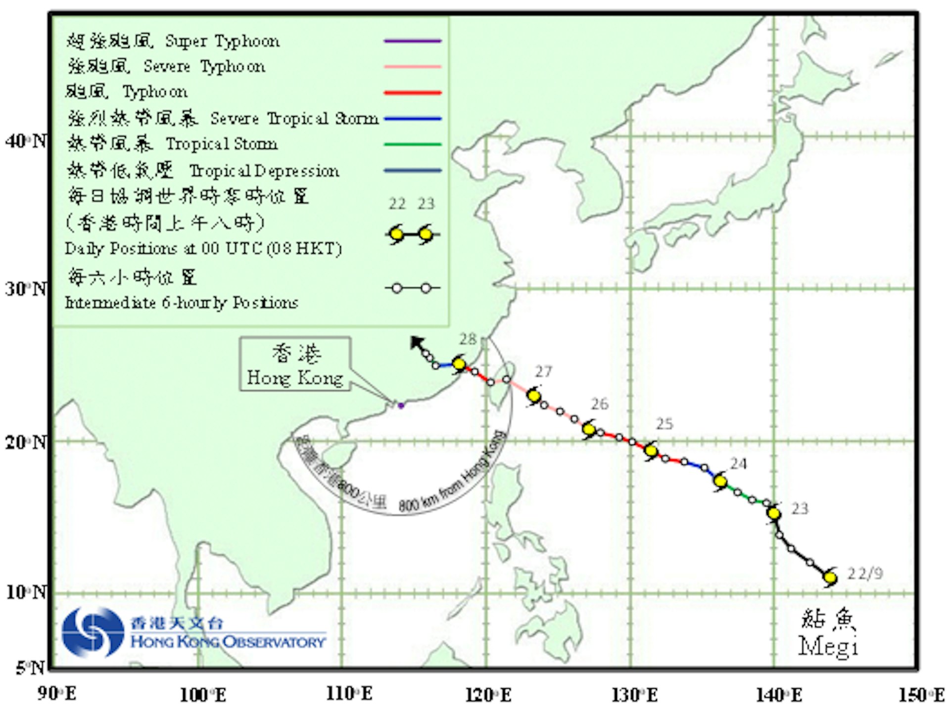 2016年梅姬颱風移動路徑圖。(圖/翻攝自香港天文台)