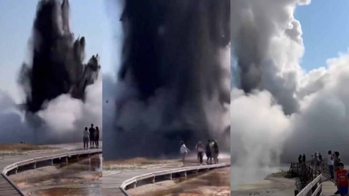 有片／黃石公園「熱液爆炸！」黑泥漿、碎石四濺　遊客嚇壞奔逃