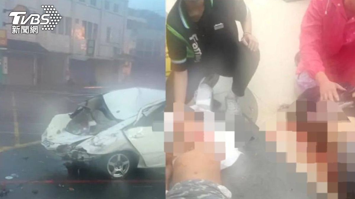 花蓮發生外牆掉落砸車案件，目擊者協助母子倆脫困後一死一命危。 (圖／TVBS)