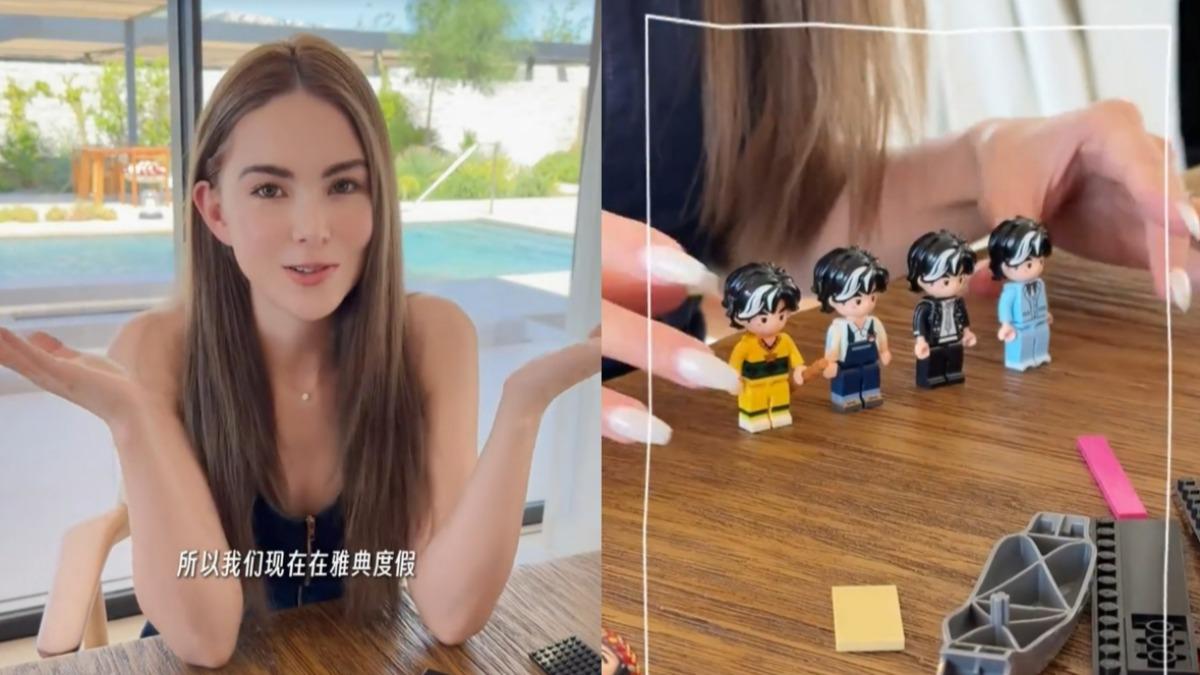 昆凌笑說因希臘天氣炎熱,選擇在室內玩周董演唱會主題積木。(圖/翻攝自昆凌小紅書)