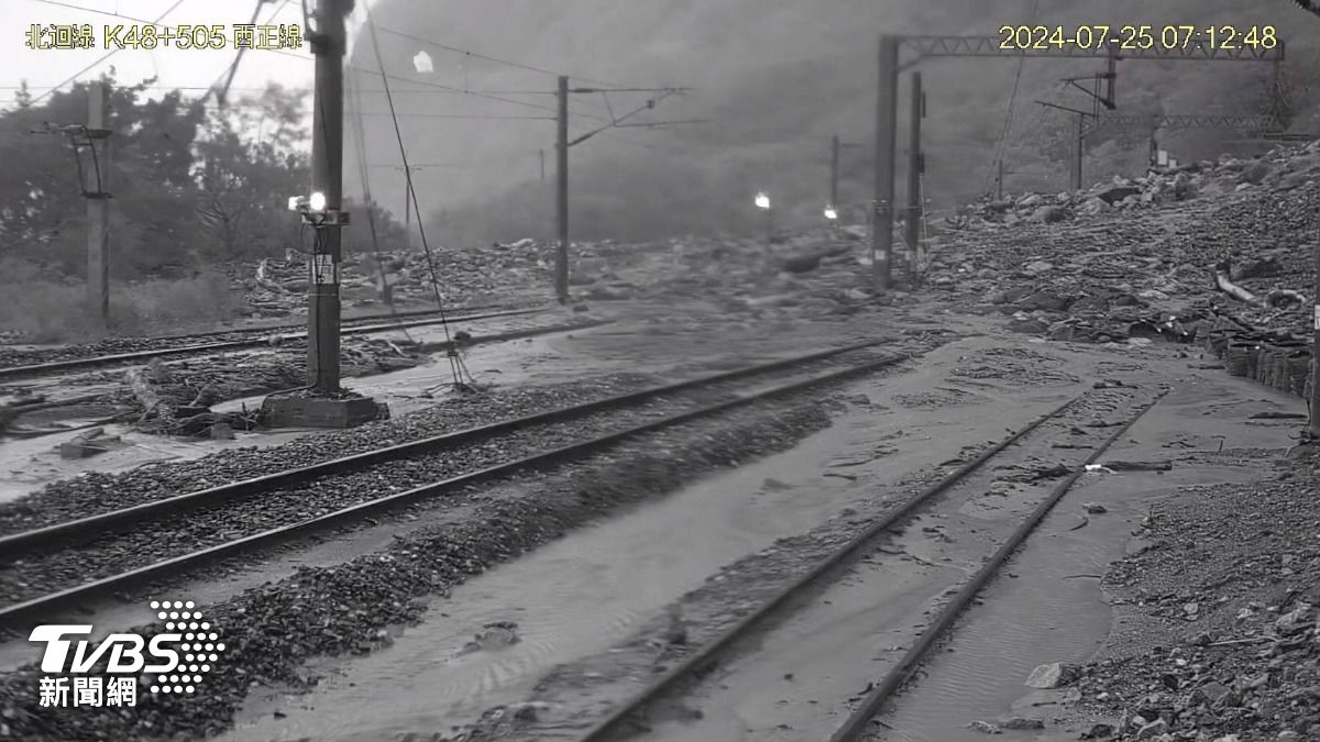 台鐵K48西正線遭土石流淹沒。（圖／TVBS）